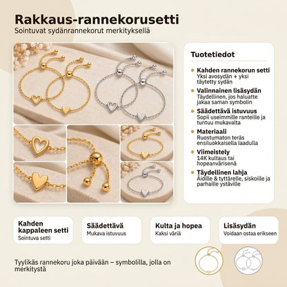 Yhteensopiva sydänrannekorusetti 14 karaatin kultauksella
