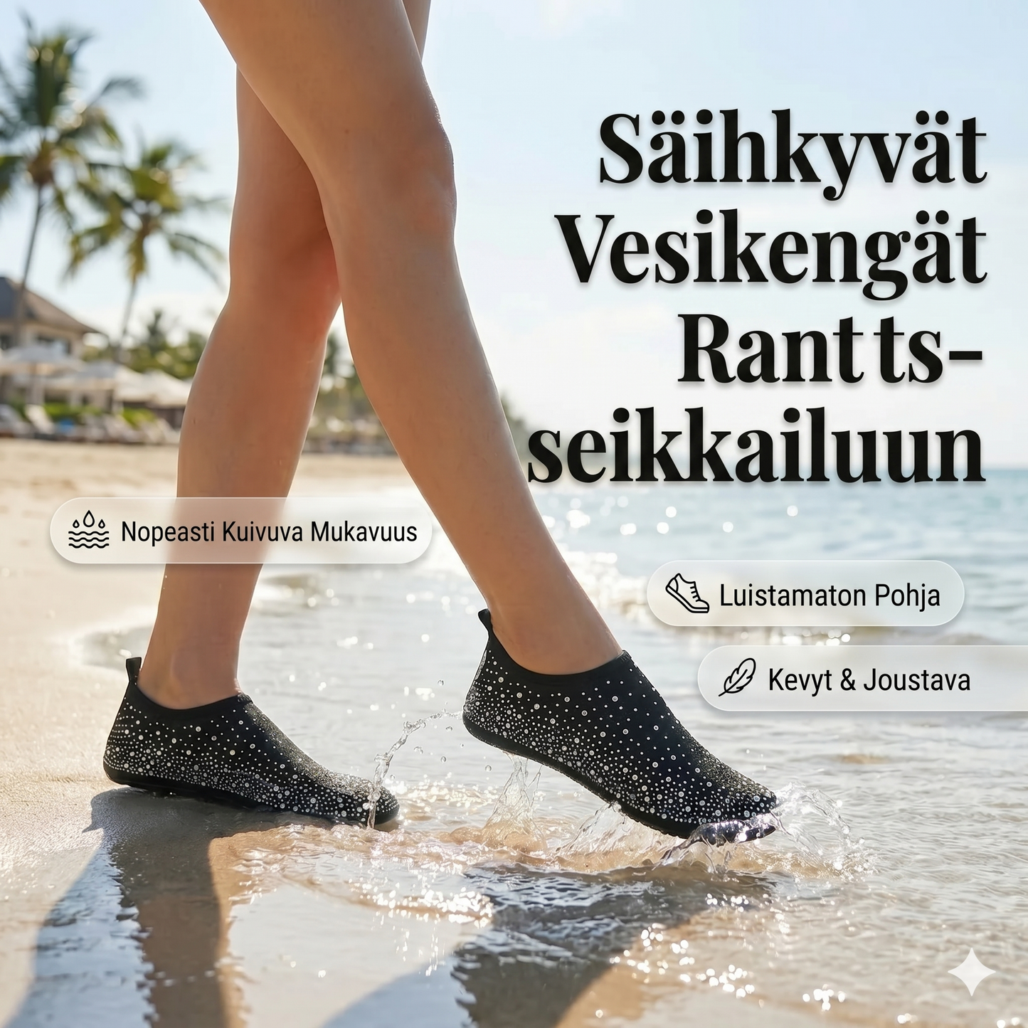 Nopeasti kuivuvat uimakengät rantakävelyyn