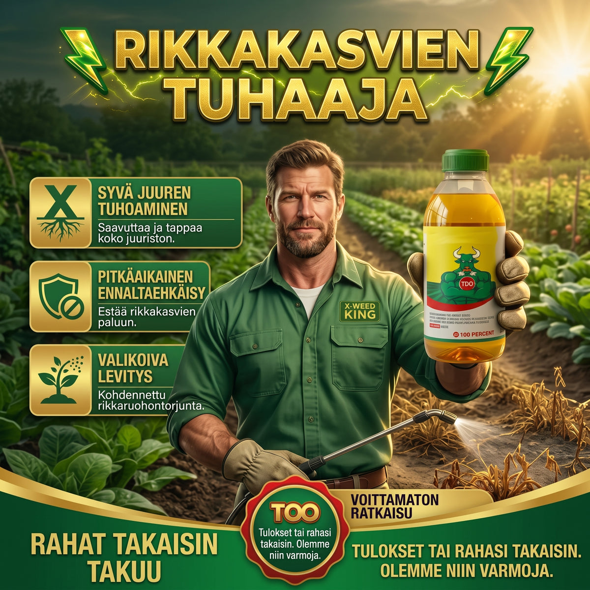 2-in-1 rikkakasvien torjunta-aine puutarhaan ja terassille