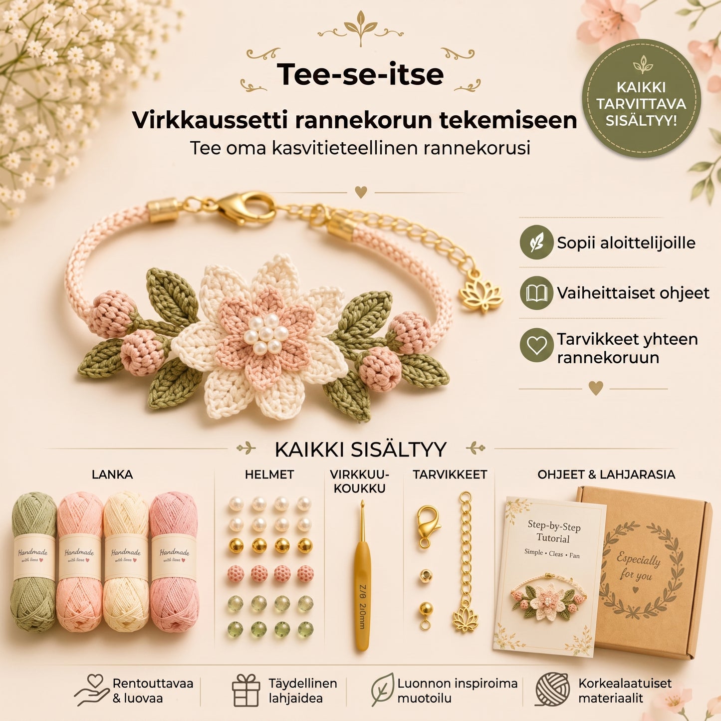 DIY-virkkaussetti rannekorujen tekemiseen