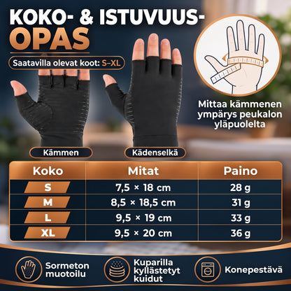 Kuparia sisältävät kompressiohanskat 1 pari