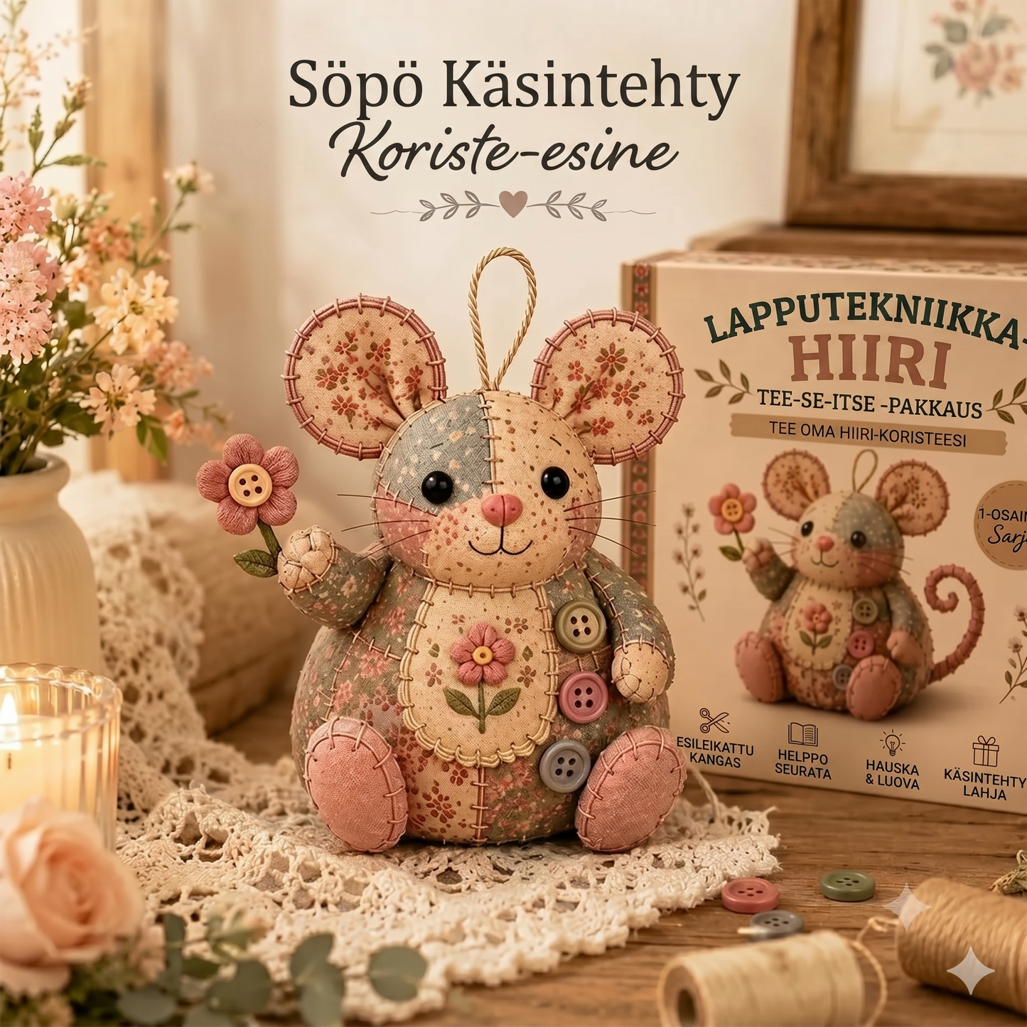 Täydellinen tee-se-itse-setti tilkkutyöhiiren valmistukseen - Sisältää kaikki materiaalit