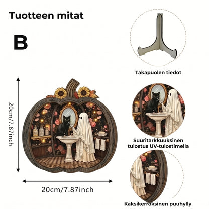 Puinen Halloween-kurpitsakoriste LED-valolla
