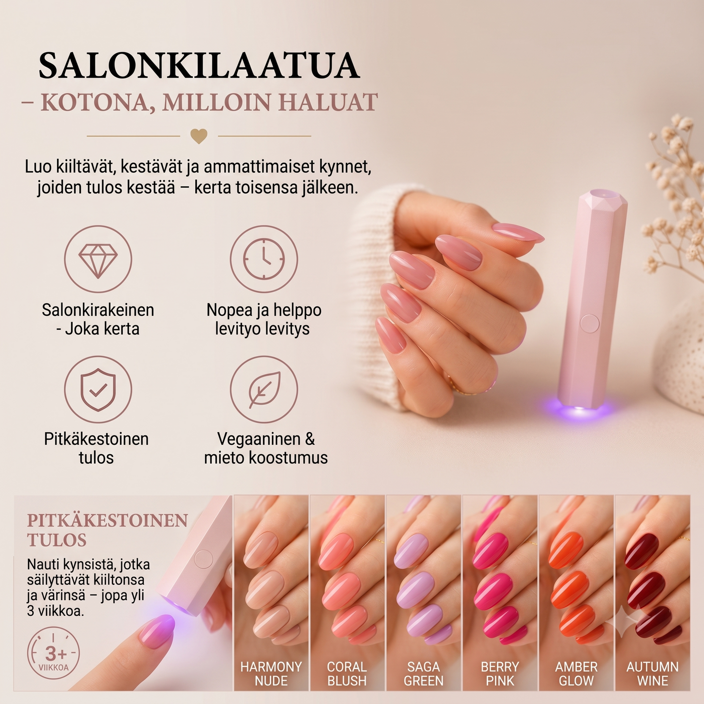 SalonPen 3-in-1 geelikynäsetti UV-LED-lampulla (6 kpl)