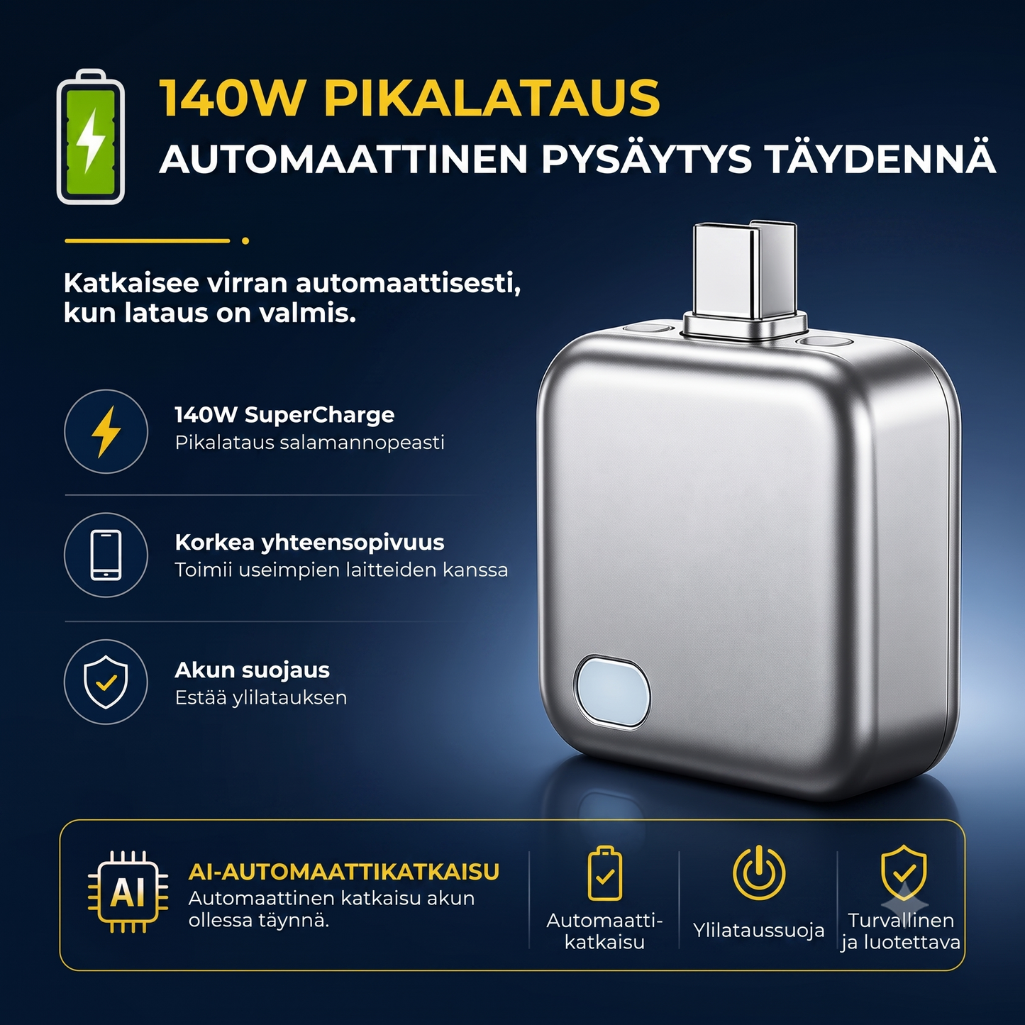 Latauspaneeli automaattisella sammutuksella ja ylilataussuojalla