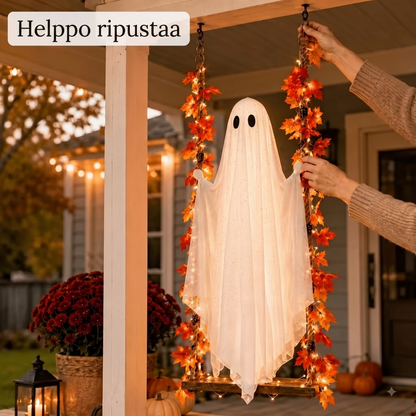 LED-valoilla varustettu roikkuva kummituskeinu Halloweeniksi