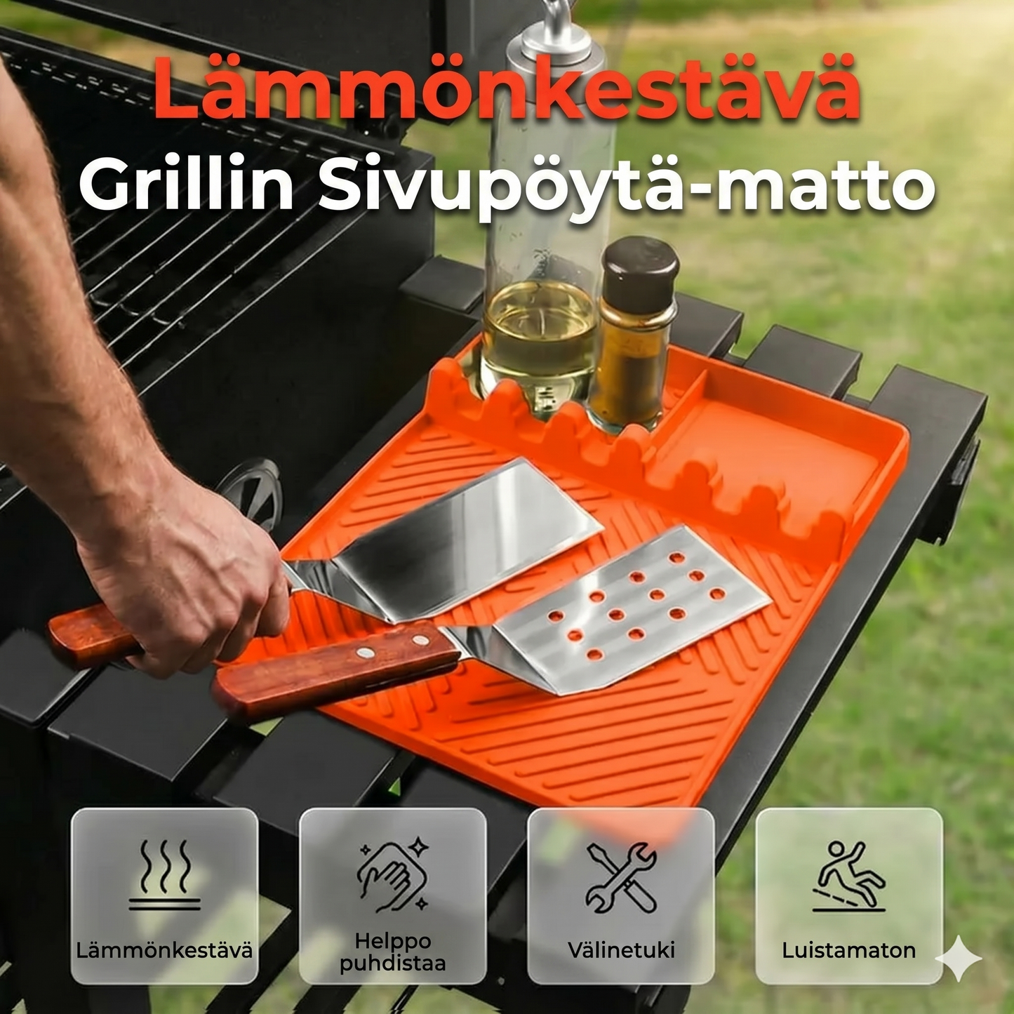 Laadukas silikoninen grillimatto sivutasolle – suojaa rasvalta ja roiskeilta