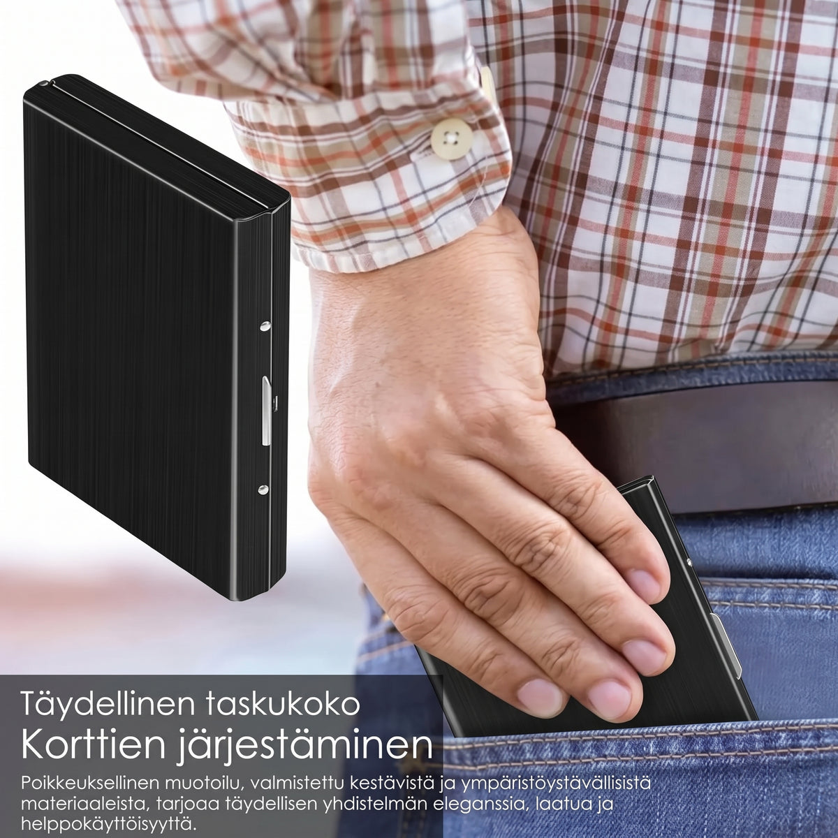 Ruostumattomasta teräksestä valmistettu RFID-korttikotelo 10 lokerolla