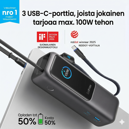 Varavirtalähde sisäänrakennetulla kaapelilla