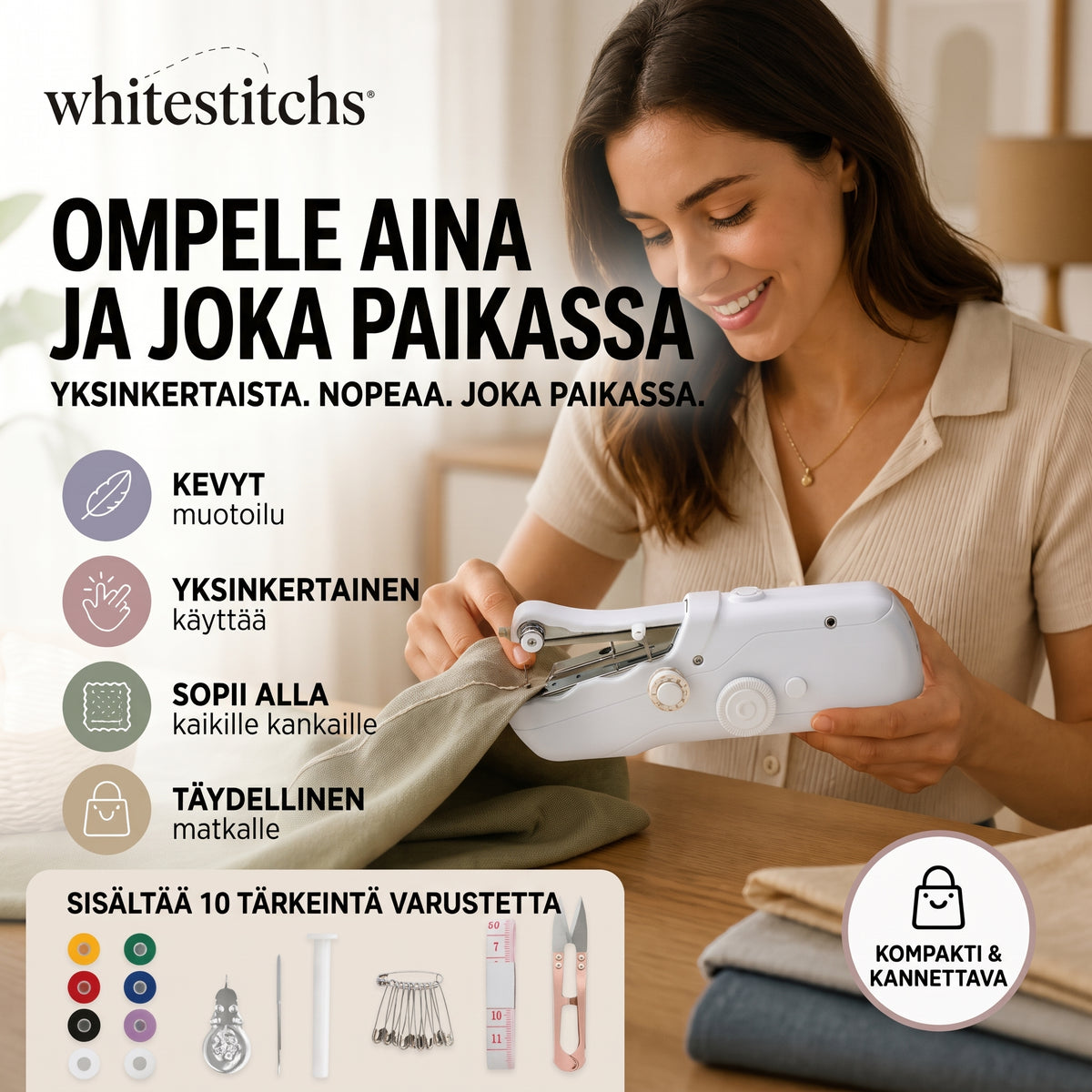 Kompakti sähköinen ompelukone pieniin ompelutöihin