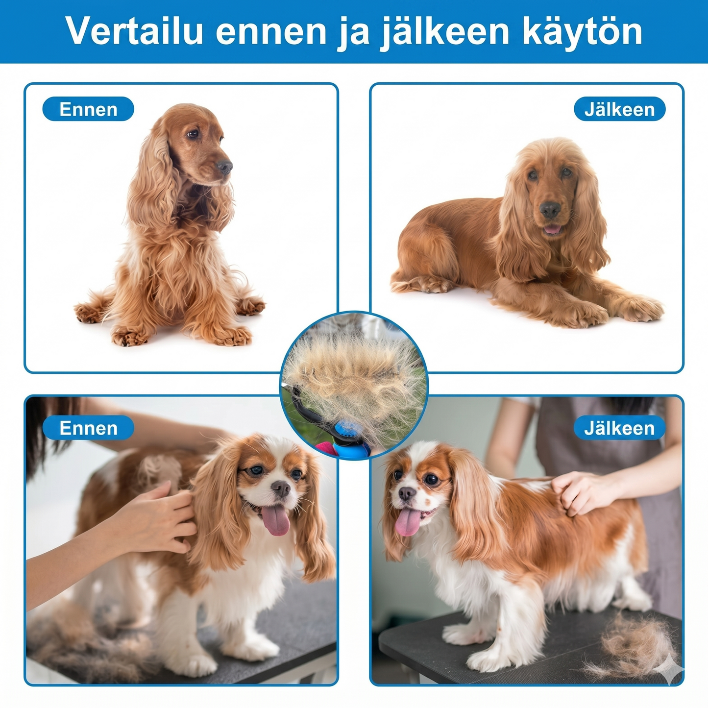 Kaksipuolinen lemmikkien karvanpoistoharja