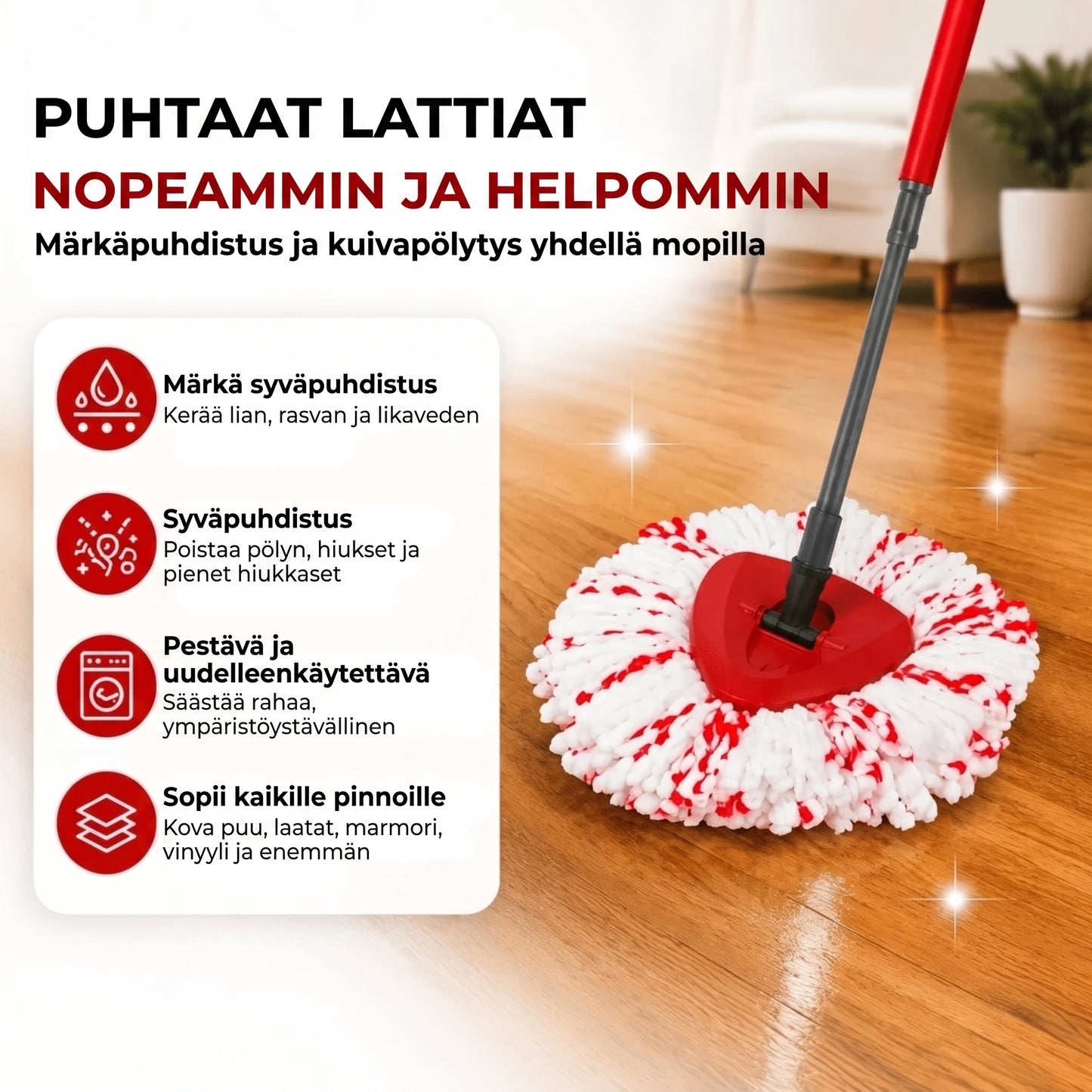 Kolmikulmainen mikrokuitumoppipää