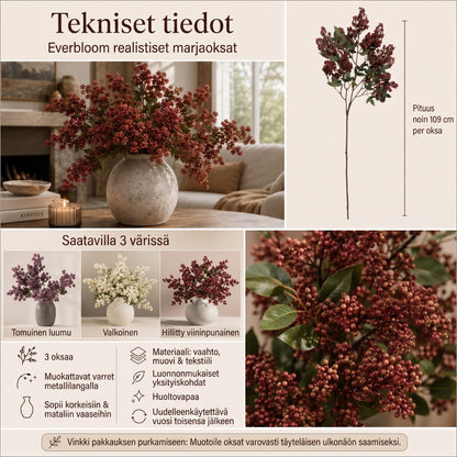 Everbloom aidonnäköiset marjaoksat syyskoristeeksi 3 kpl