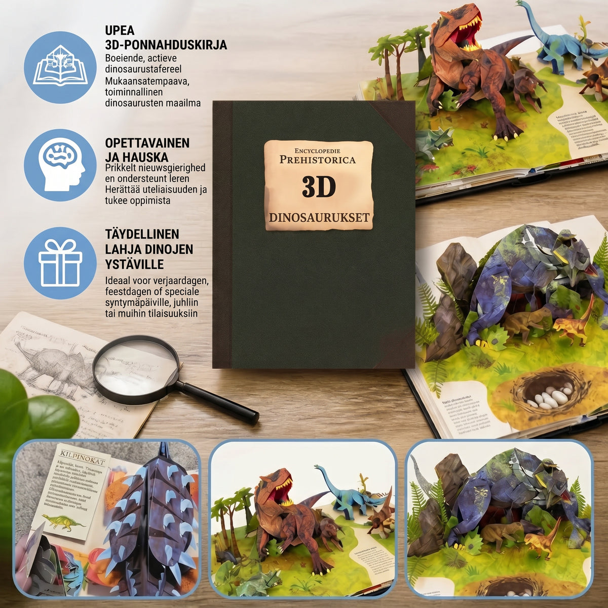 Interaktiivinen 3D pop up dinosaurus-kirja
