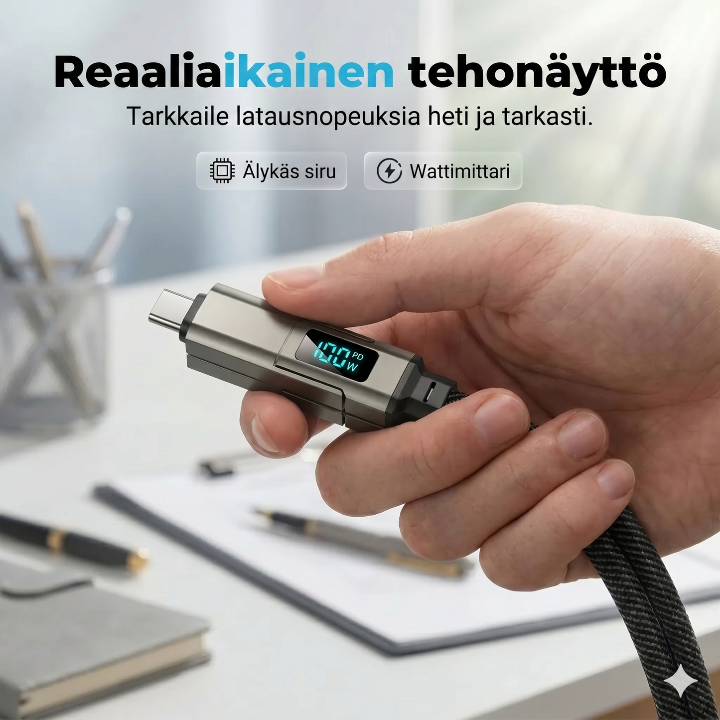 4-in-1 digitaalisella näytöllä varustettu avaimenperä-latauskaapeli