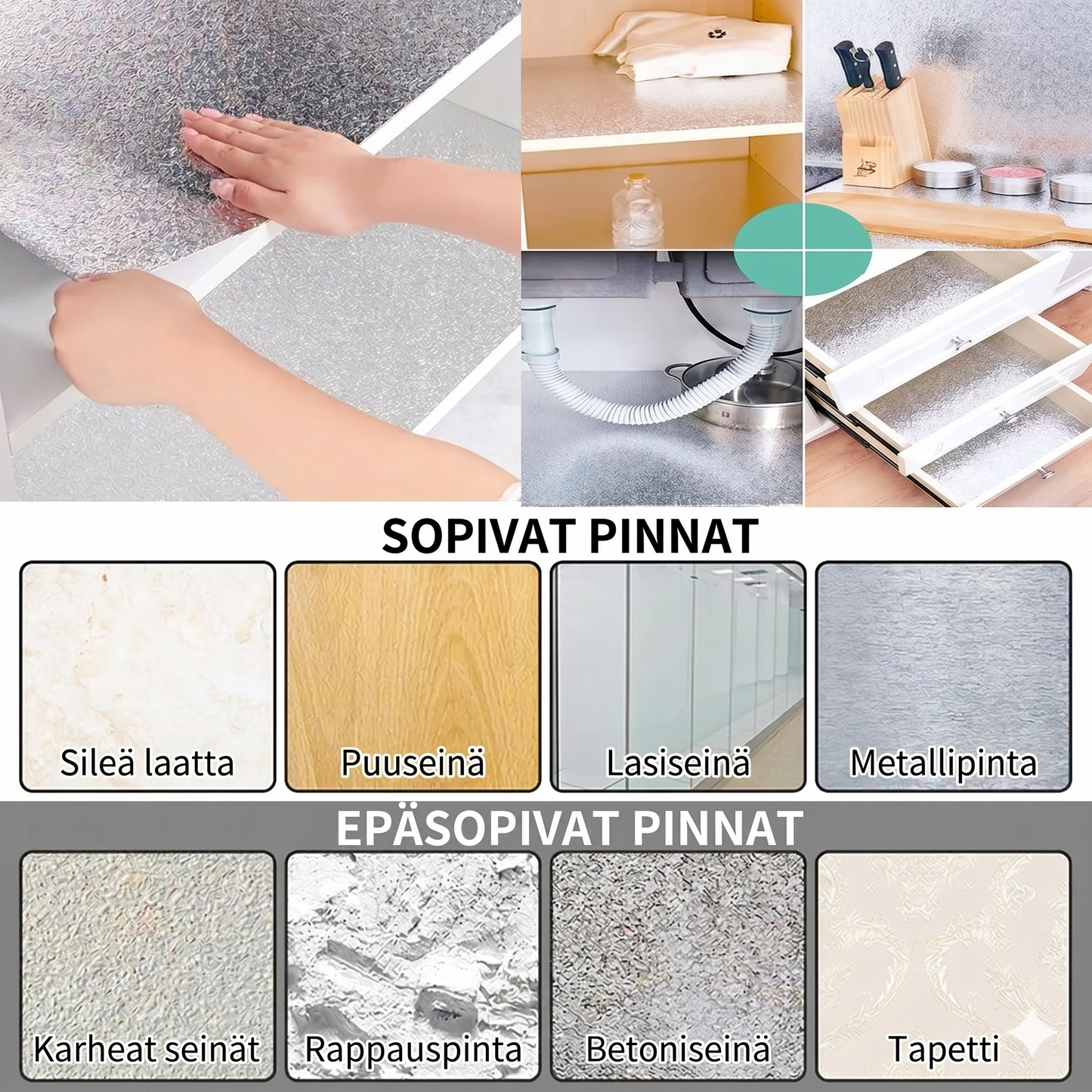 Helposti asennettava keittiön pintasuojakalvo (60 cm × 300 cm)