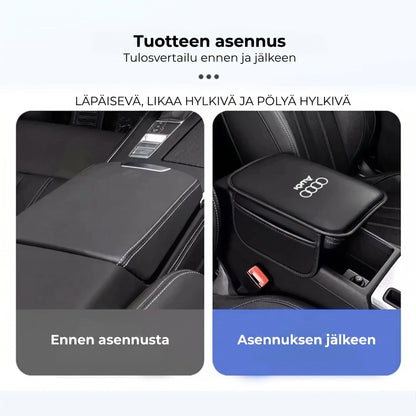Auton keskikonsolin käsinojan suojus sivutaskuilla