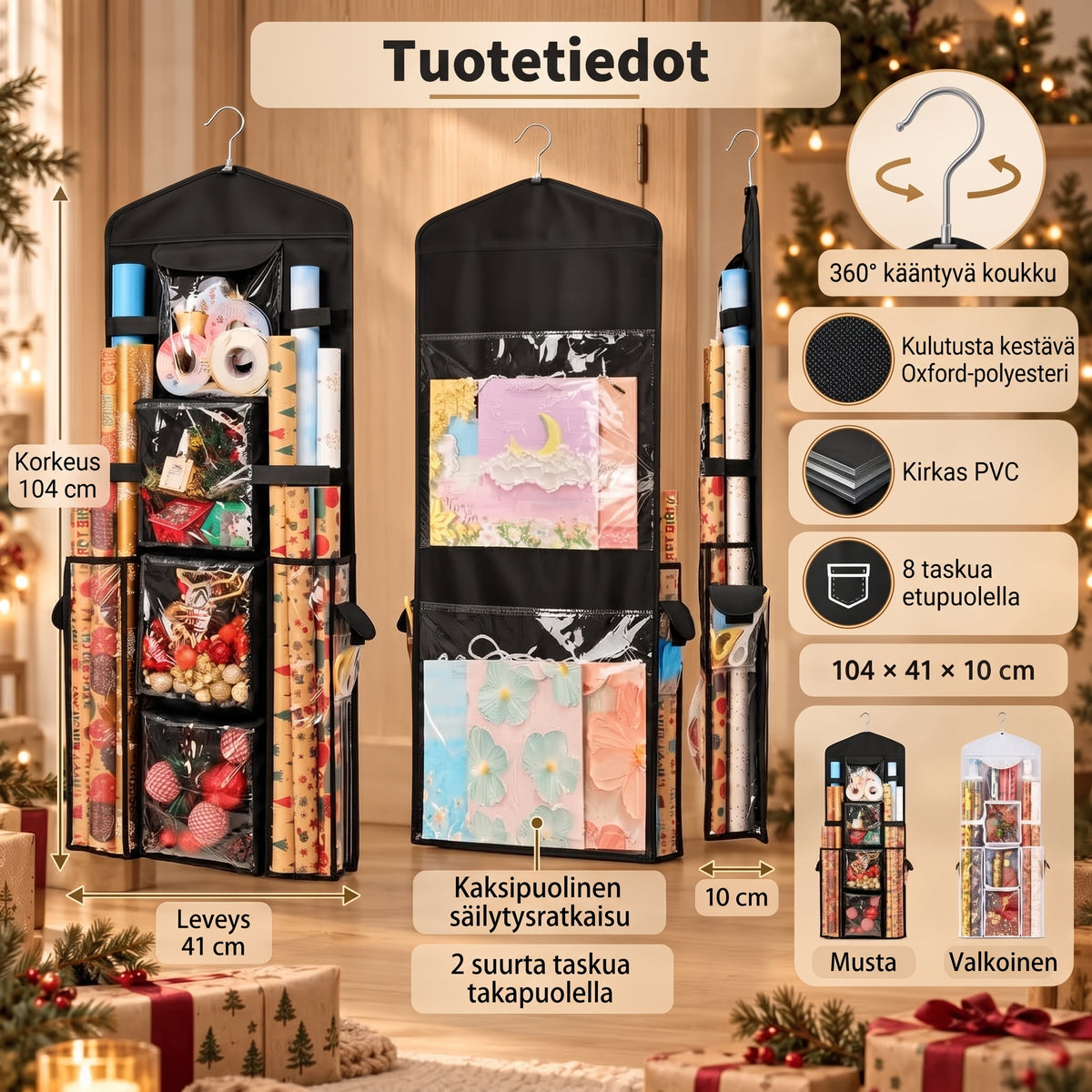 Wrap Ready ripustettava lahjapakkaustarvikkeiden järjestäjä