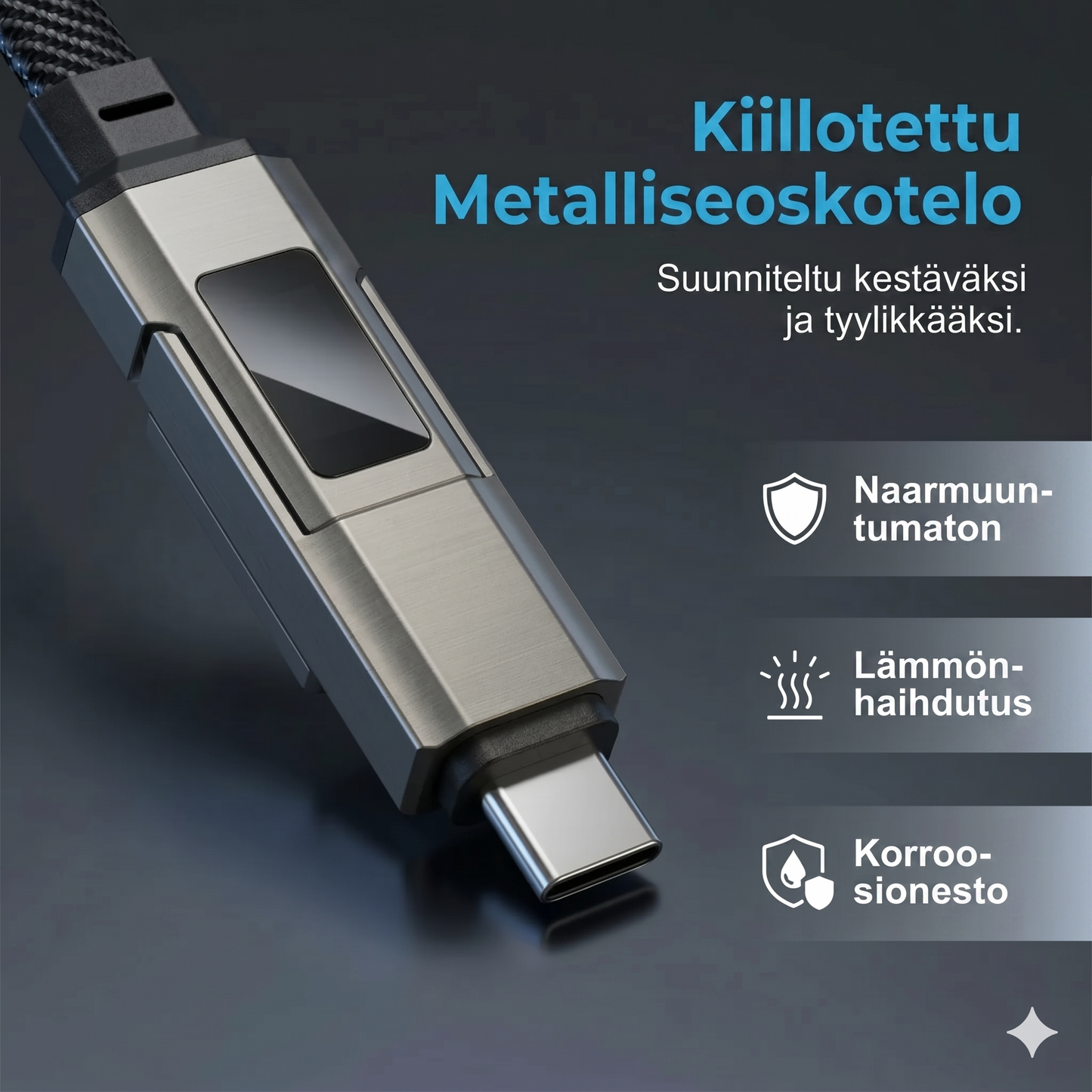 4-in-1 digitaalisella näytöllä varustettu avaimenperä-latauskaapeli