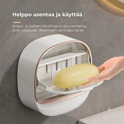 Vedenpitävä seinään kiinnitettävä saippuateline