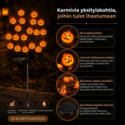 Aurinkoenergialla toimivat kurpitsapuutarhavalot