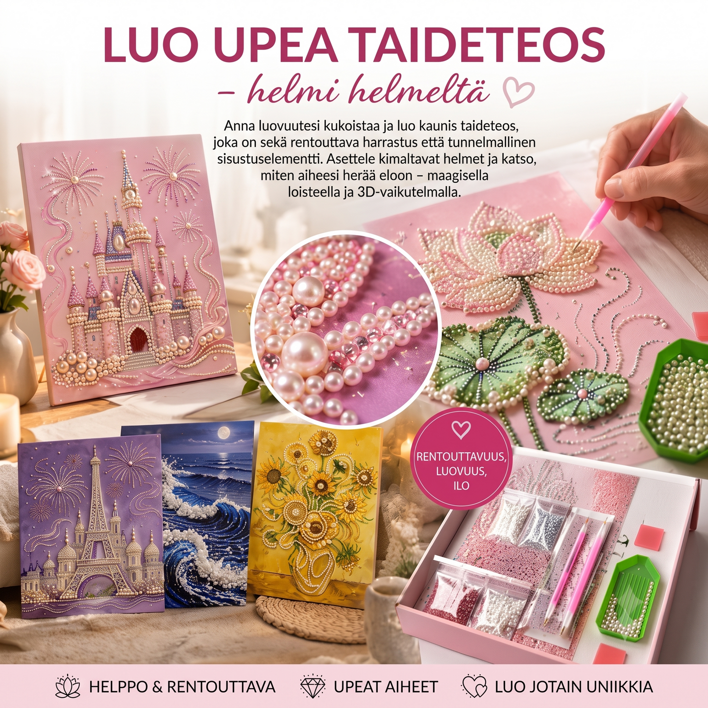 Timanttimaalaussetti useilla eri kuva-aiheilla