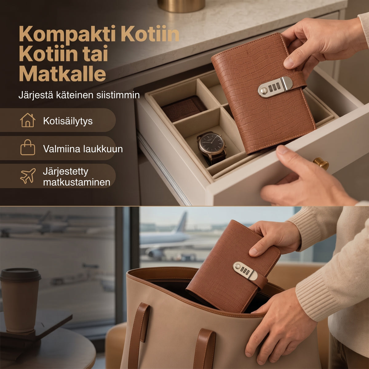 Säästökansio numerolukolla käteistä varten