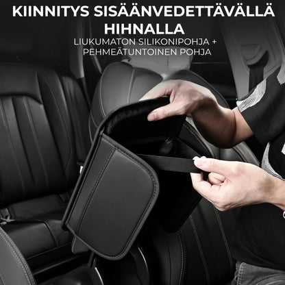 Auton keskikonsolin käsinojan suojus sivutaskuilla