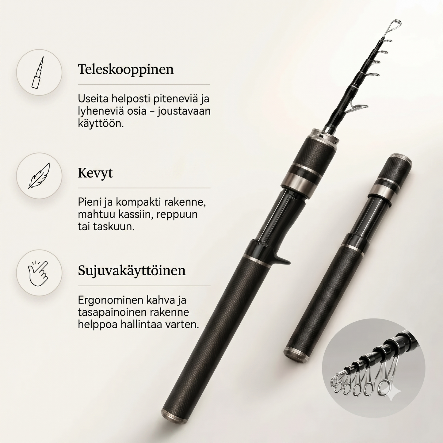Carbon PocketRod teleskooppivapa hiilikuidusta 180 cm