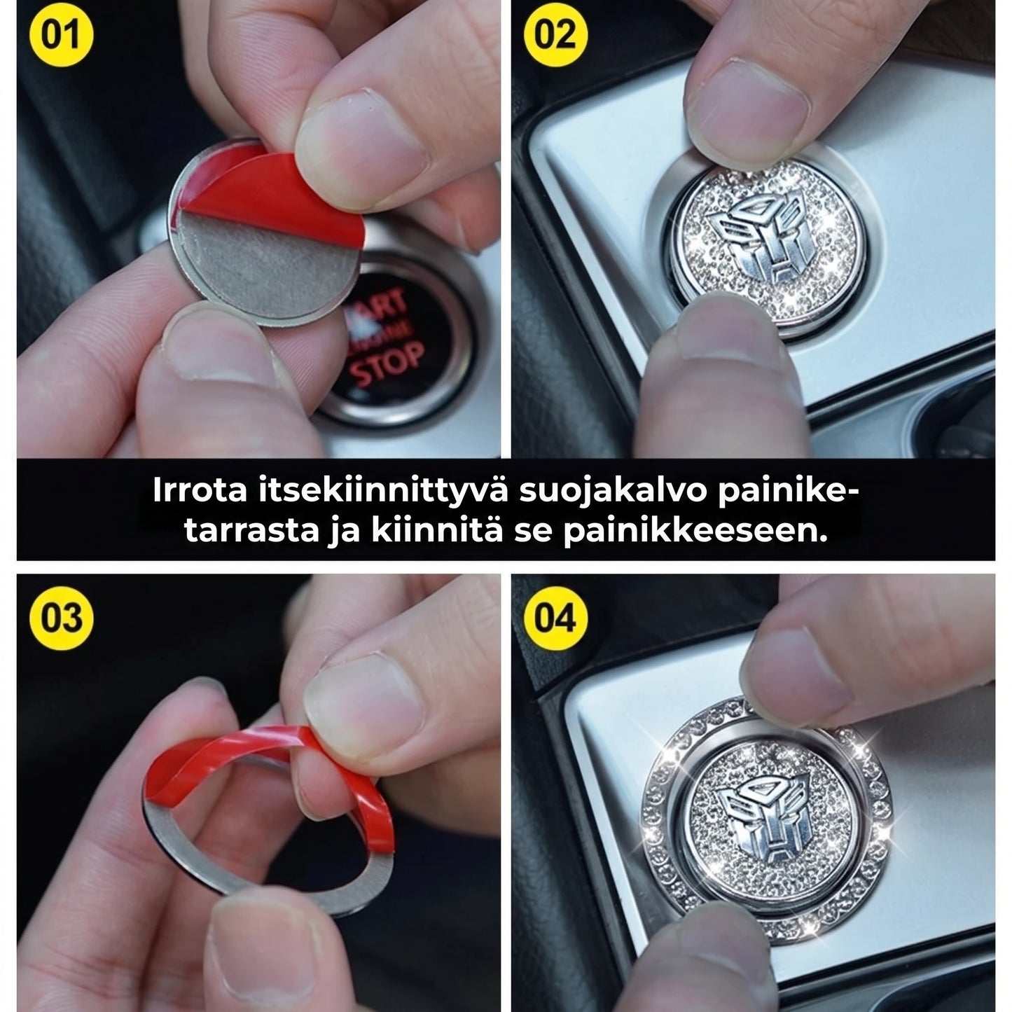 Strassikoristerengas auton käynnistyspainikkeeseen
