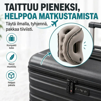 Puhallettava matkatyyny matkalle