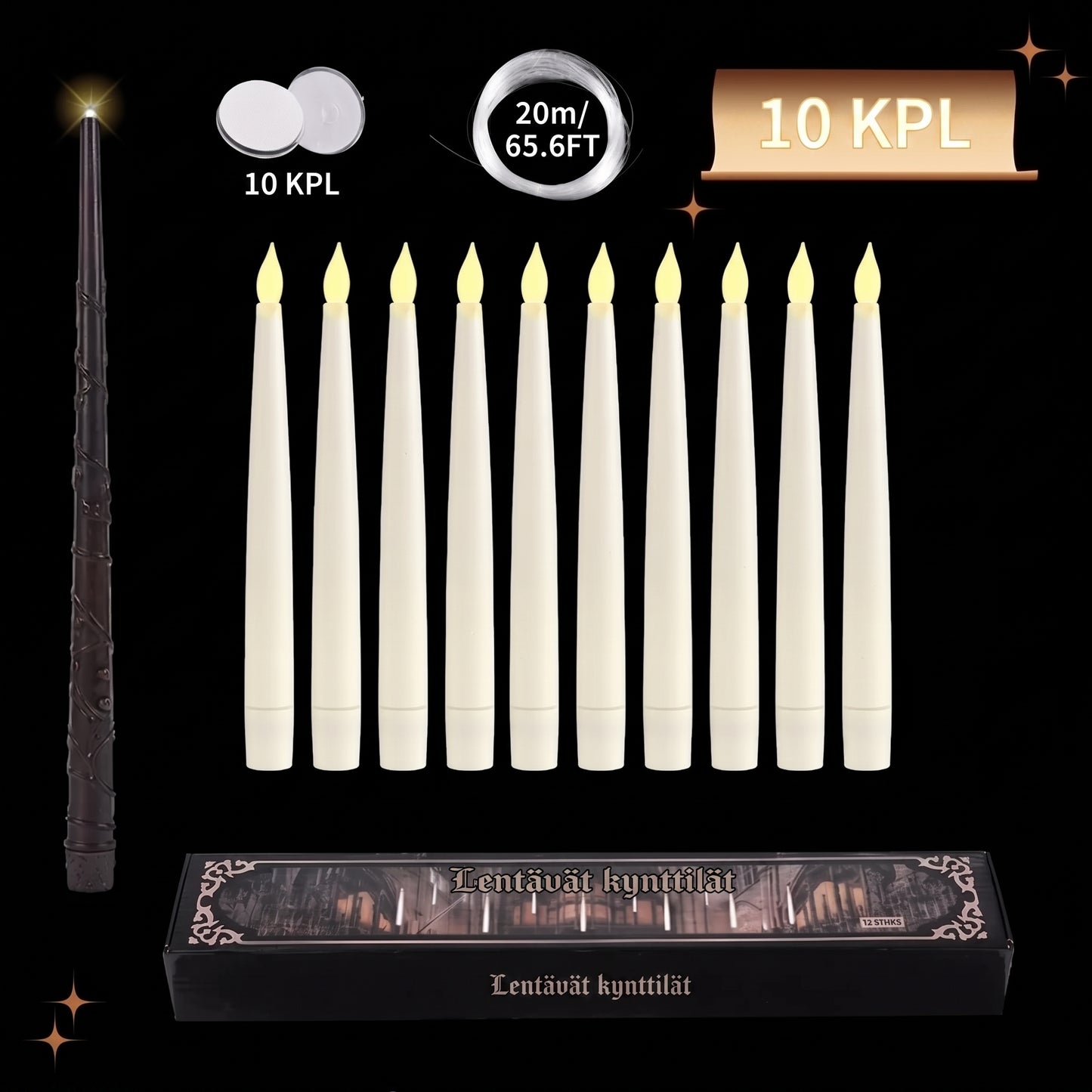 Leijuvat LED-kynttilät taikasauvalla