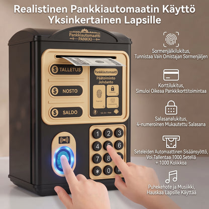 Automaattinen ATM-säästöpankki lapsille salasanalla