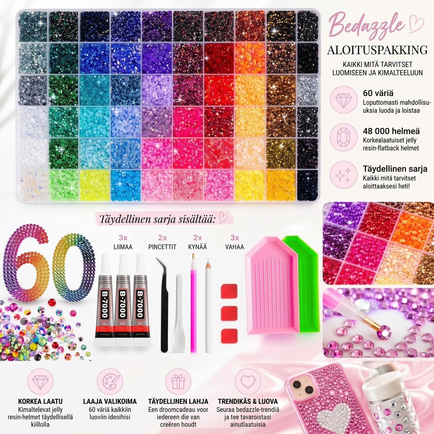 Bedazzle-strassikivisetti 48 000 kpl 60 värissä