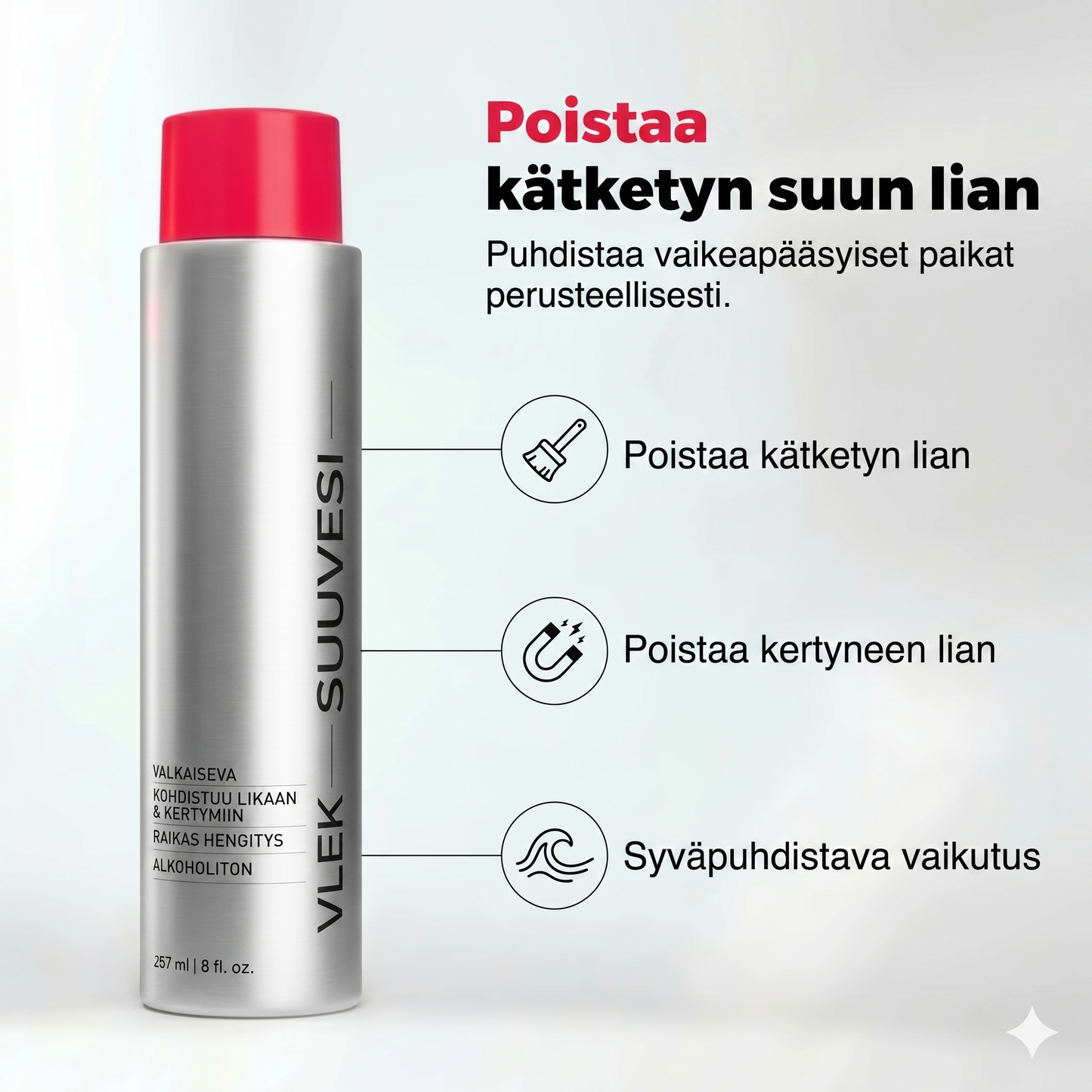 Tahroja poistava valkaiseva suuvesi