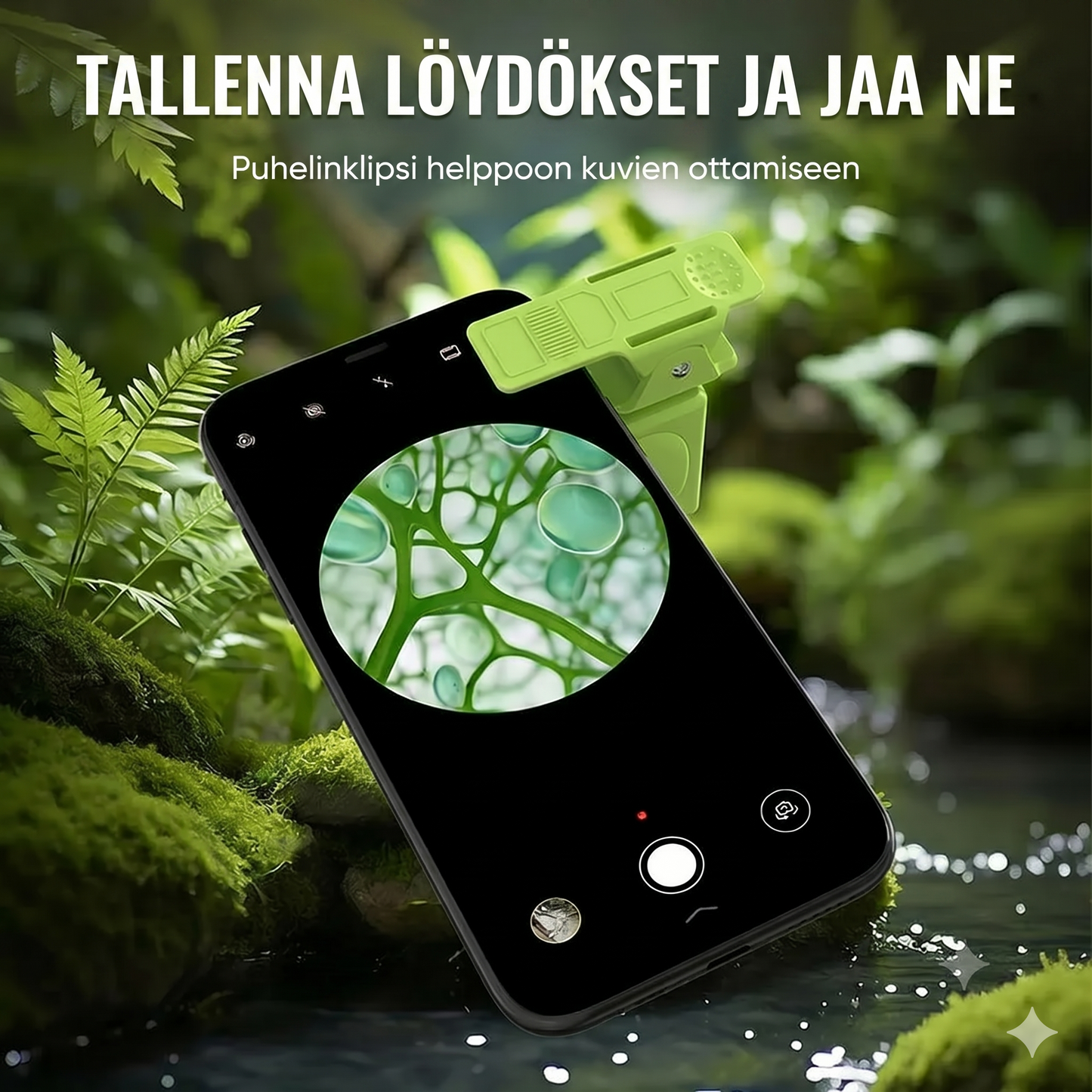 Kannettava opetuskäyttöön tarkoitettu mikroskooppi puhelinpidikkeellä lapsille