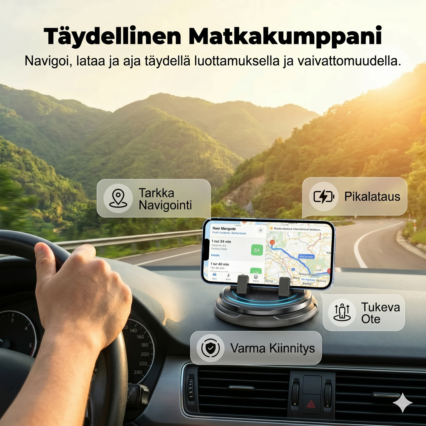 360° kääntyvä puhelinpidike kojelaudalle