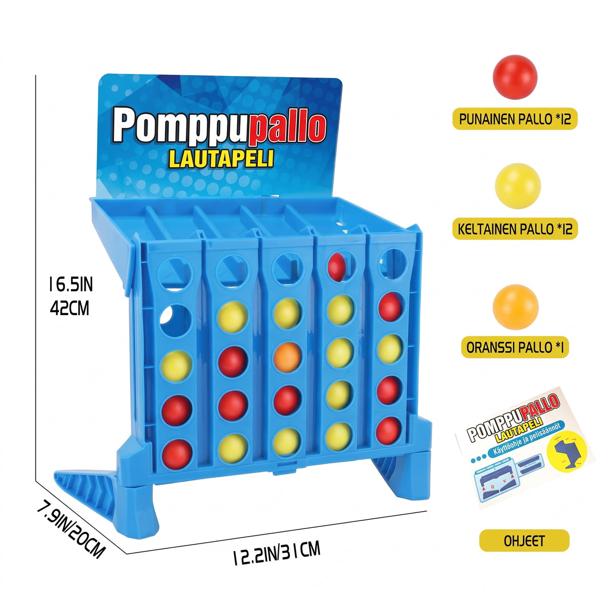 4 riviin -pomputuspeli palloilla