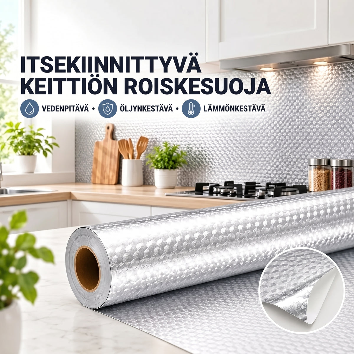 Itsekiinnittyvä alumiininen keittiökalvo 40 x 300 cm