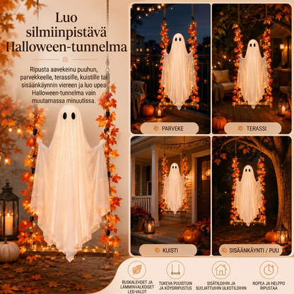 LED-valoilla varustettu roikkuva kummituskeinu Halloweeniksi