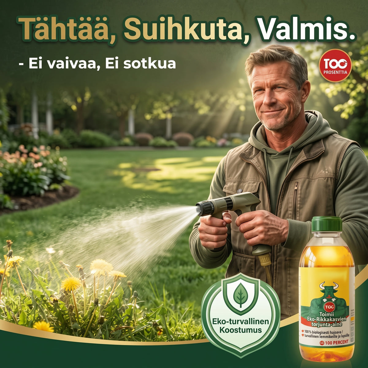 2-in-1 rikkakasvien torjunta-aine puutarhaan ja terassille