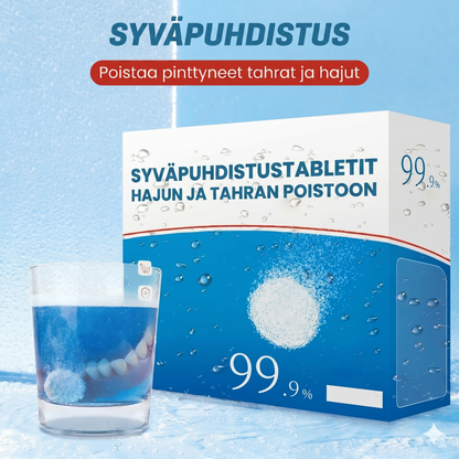 Puhdistustabletit hammasraudoille hajua ja tahroja vastaan (10 kpl per setti)