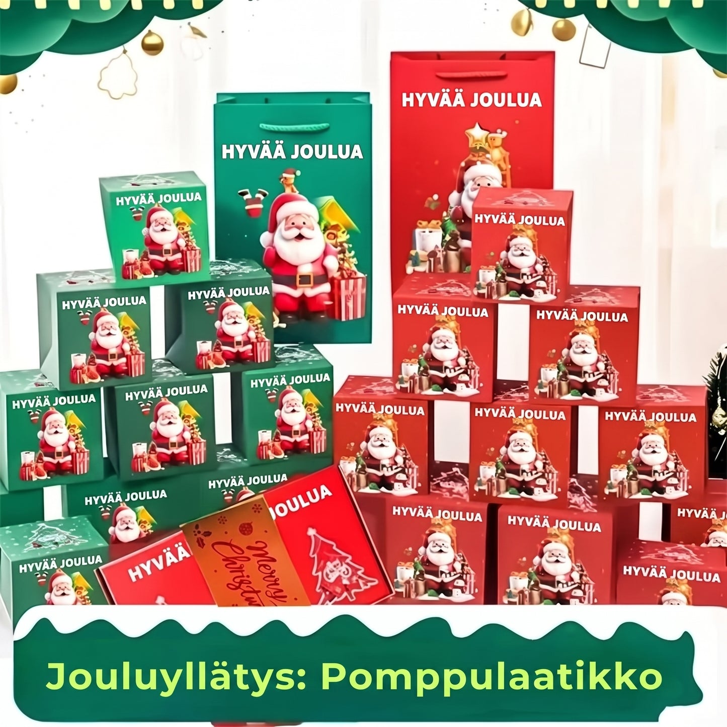 Pop-up-joululahjarasia räjähdysefektillä ja 25 pomppurasialla