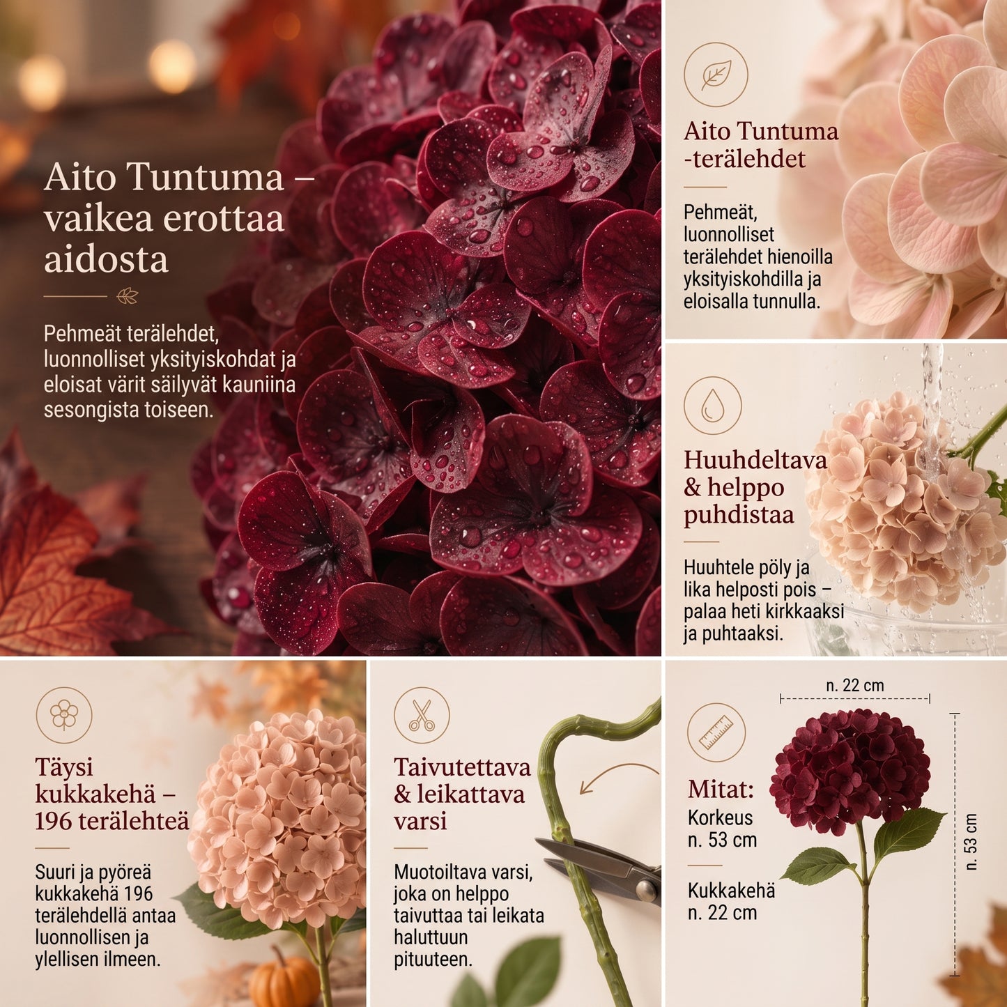 Syksyn väriset Everbloom Real Touch -keinohortensiat