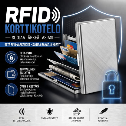 Ruostumattomasta teräksestä valmistettu RFID-korttikotelo 10 lokerolla