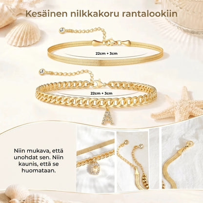 Kultaiset nilkkakorut nimikirjaimella 2 kpl