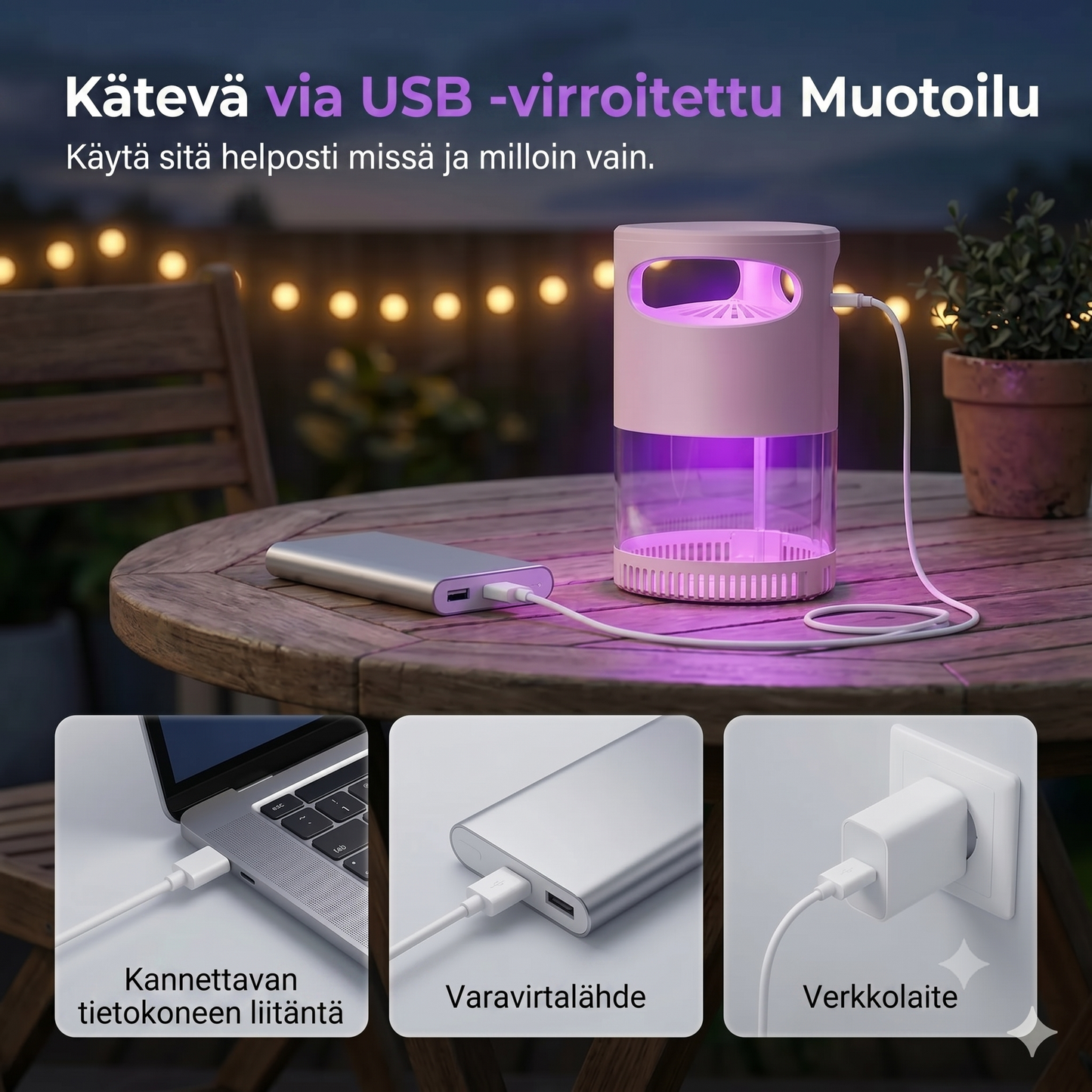 UV-hyttyslamppu – USB-käyttöinen, kemikaaliton,hiljainen