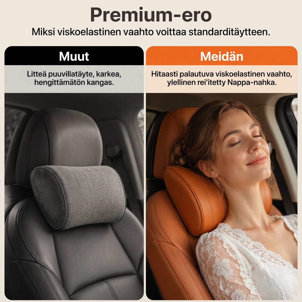 Universaali memory foam -niskatyyny autoon