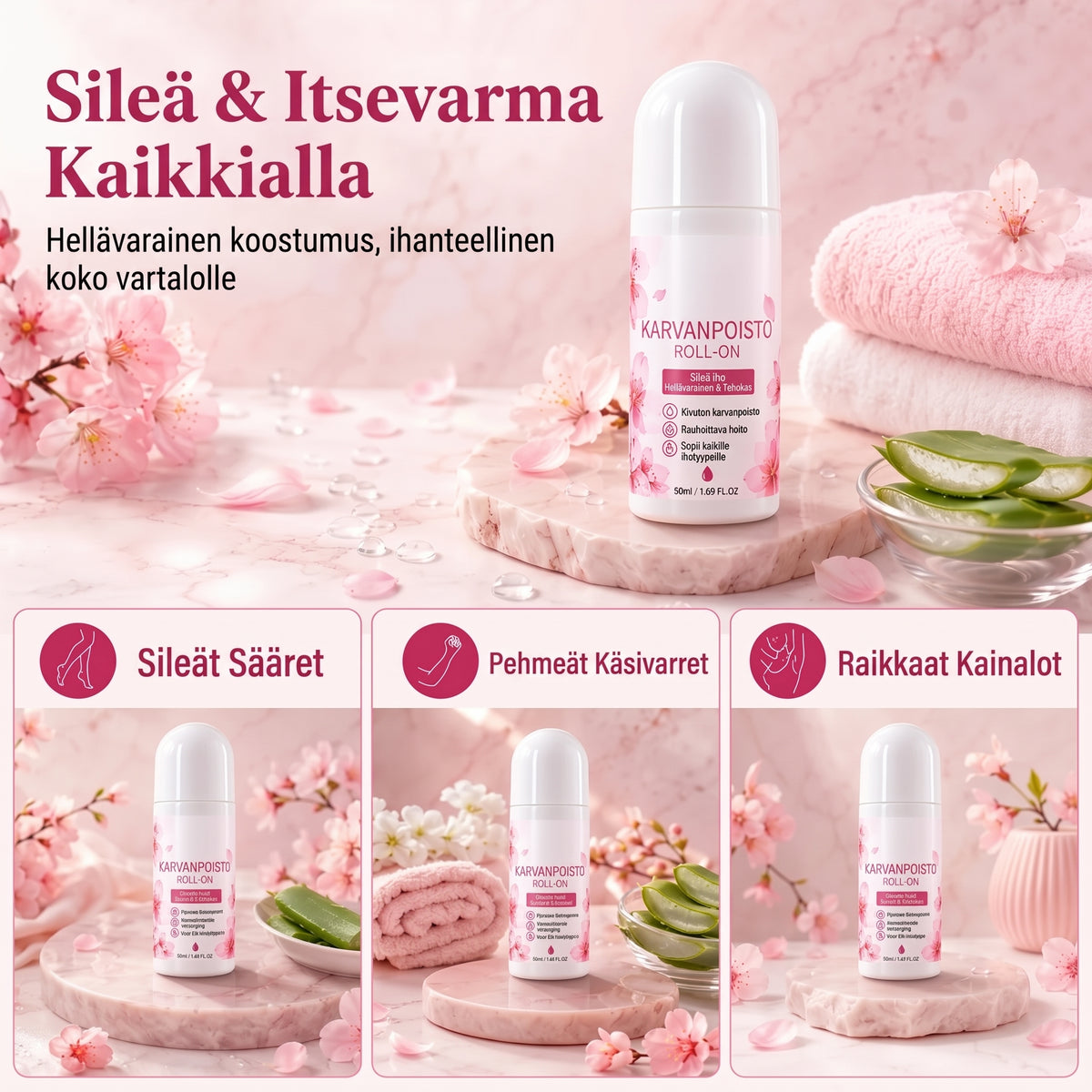 Roll on karvanpoistogeeli kirsikankukalla