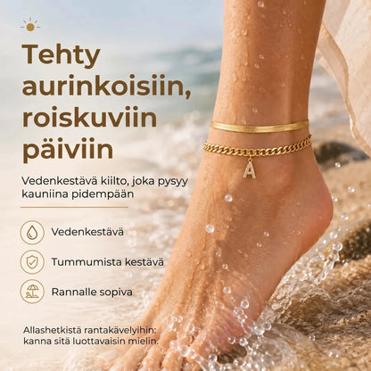Kultaiset nilkkakorut nimikirjaimella 2 kpl